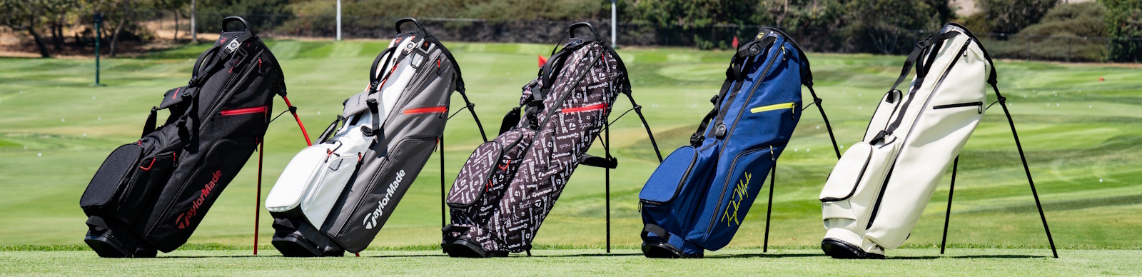 Match your bag with your game style - lineup of bags on a golf course