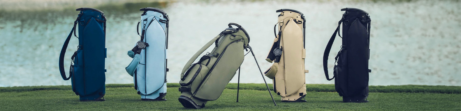 Golf Bag Types Explained - line up stand bags on the golf course