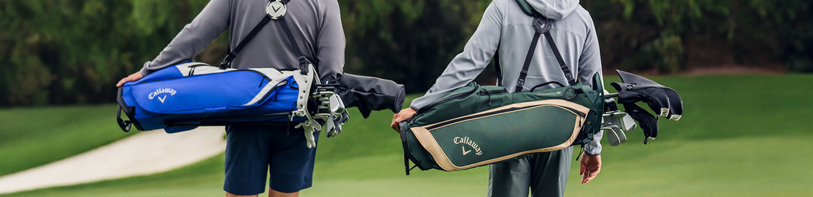 Stand Bag Straps and Supports section image - two golfers carrying stand bags on the golf course